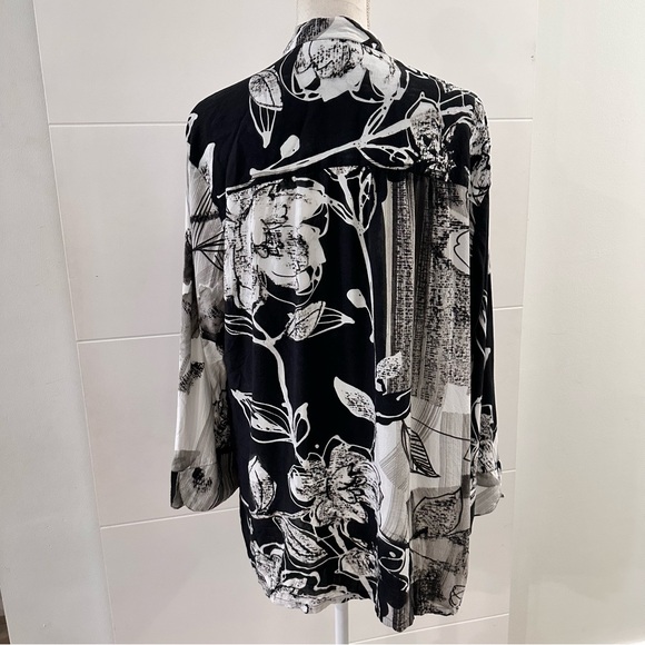 Jams World Black White Gray Abstract Floral Tunic Top SZ XL Minimalist USA Made - Picture 8 of 8